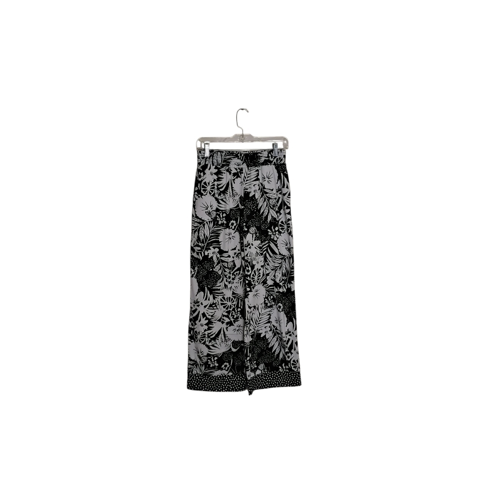 Cuddl Duds Women's Black White Floral Tropical Pull-on Wide Leg Loungewear